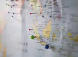 world map with pins