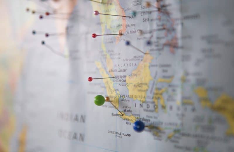 world map with pins