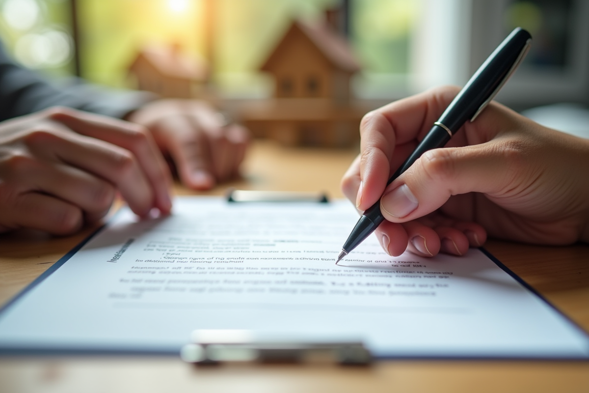 Gros plan sur des mains signant un contrat de location avec un calendrier