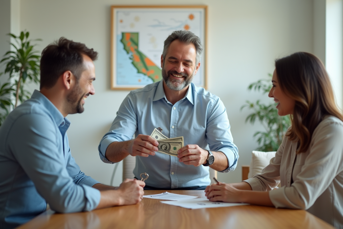 Homme remettant des clés et de l