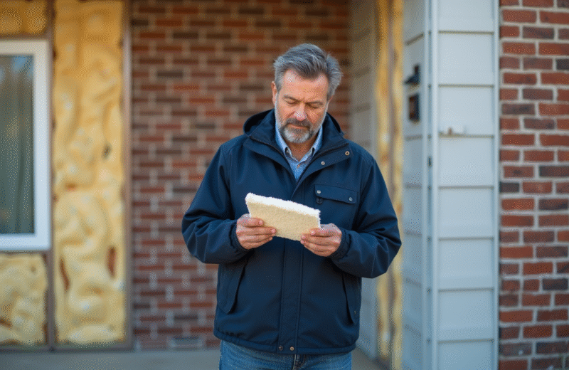 Homme examinant un isolant extérieur devant une maison