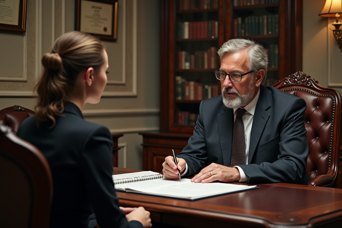 Notaire expliquant des termes immobiliers à une jeune femme