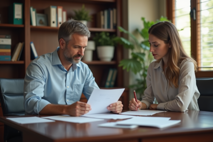 Homme d'âge moyen avec conseiller bancaire en réunion
