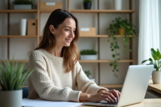 Femme organisée dans son bureau à la maison
