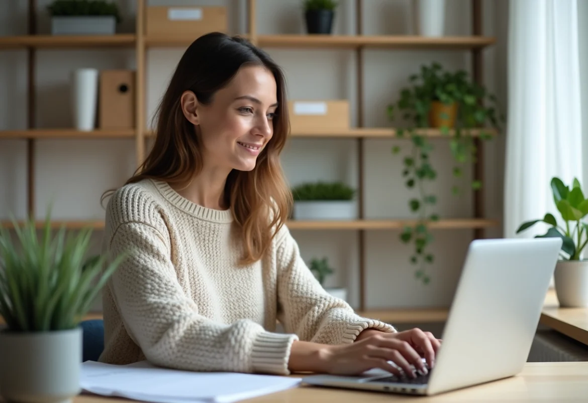 Femme organisée dans son bureau à la maison