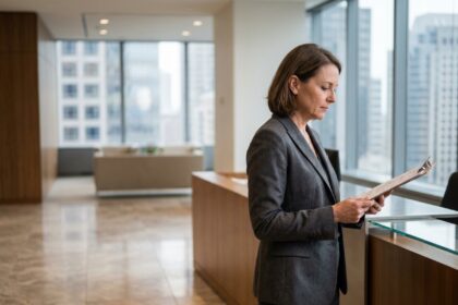 Femme d affaires en costume dans un bureau moderne