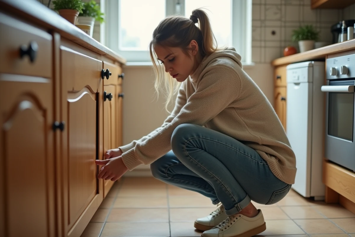Jeune femme inspectant une fuite d