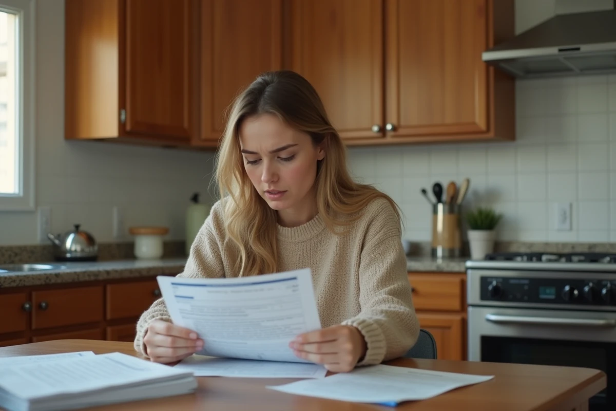 Jeune femme lisant facture d