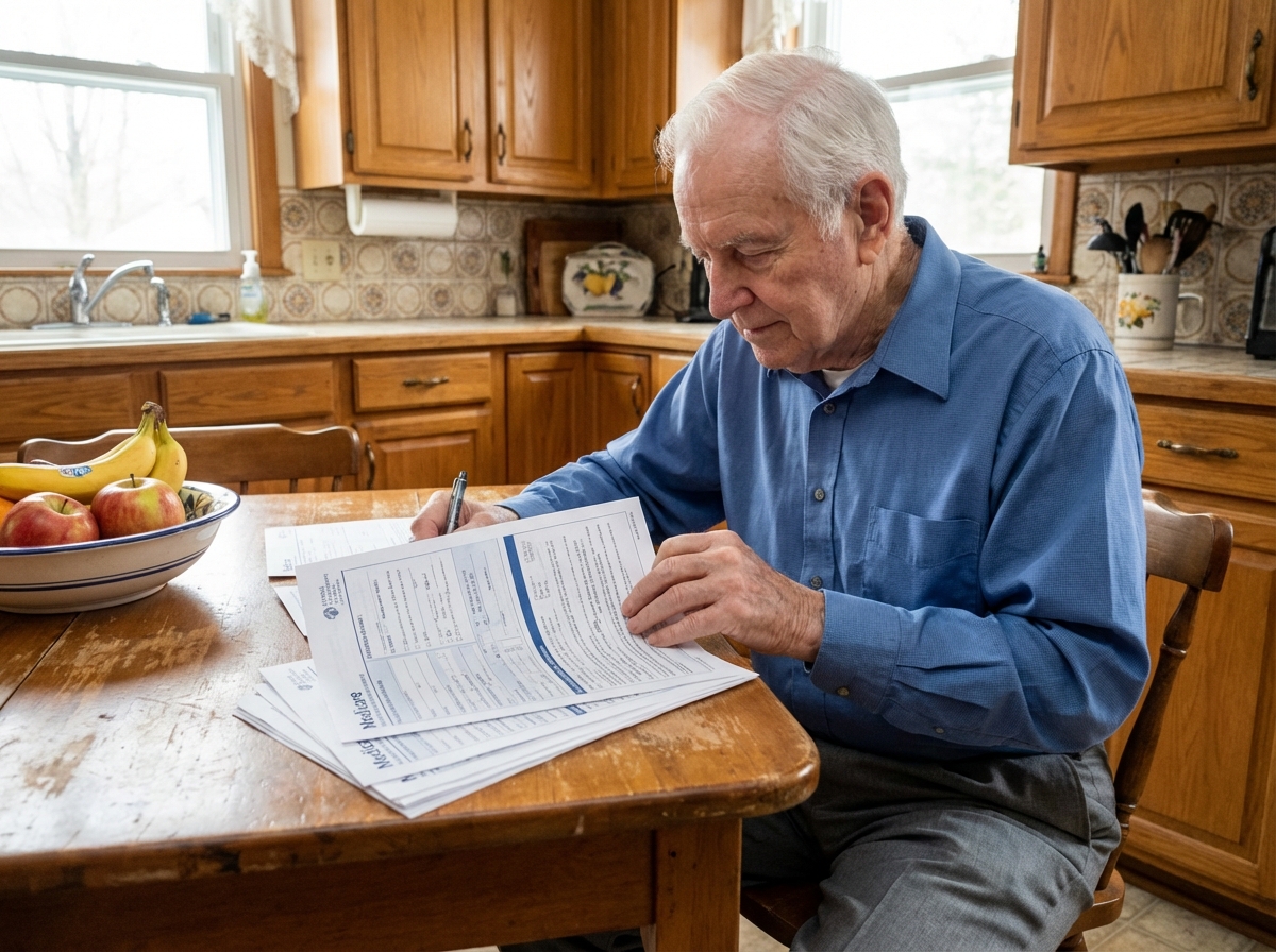 Homme âgé remplissant des papiers d