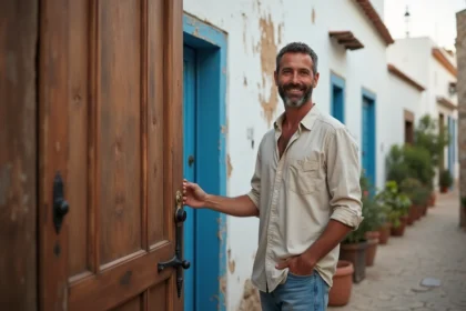Homme expatrié souriant devant un riad à Essaouira
