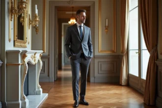 Expert immobilier de prestige examinant les détails architecturaux d'un appartement haussmannien à Paris