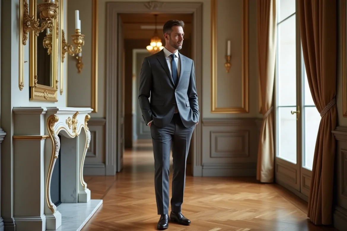 Expert immobilier de prestige examinant les détails architecturaux d'un appartement haussmannien à Paris