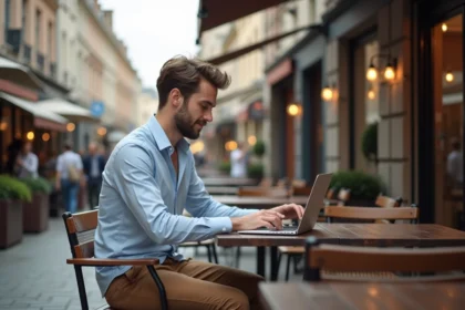 Jeune homme professionnel travaillant sur son ordinateur à Metz