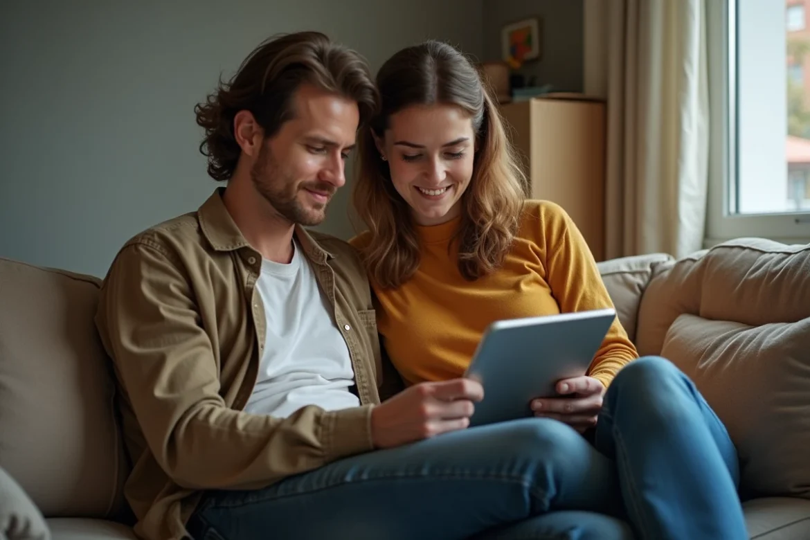 Couple consultant le portail SYPLO sur une tablette pour accélérer leur relogement