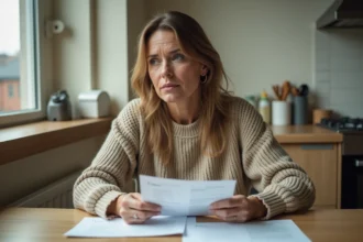 Locataire qui examine des documents de gestion locative à son domicile, illustrant la relation entre locataire et propriétaire via Socorpi