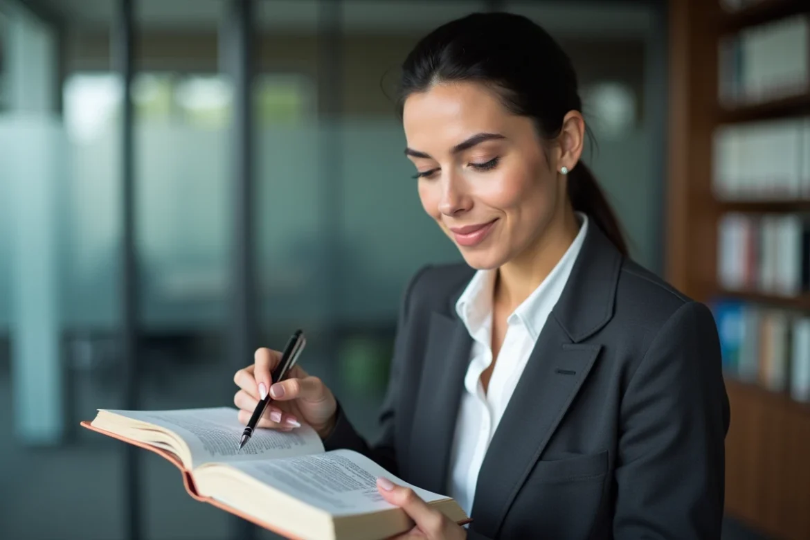 Avocate spécialisée en droit immobilier consultant le Code civil pour expliquer la garantie d'éviction dans un acte de vente