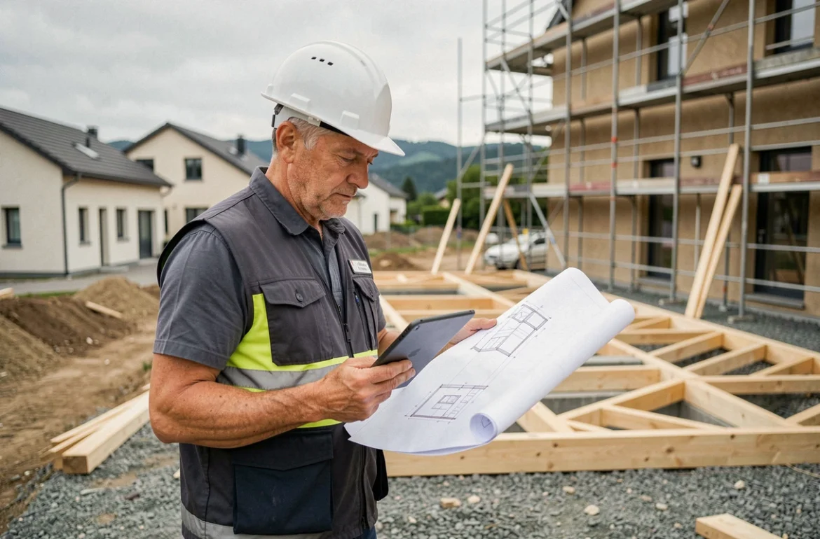 Professionnel de la construction Barthelemy Constructeur sur un chantier résidentiel à Saint-Romans en Isère