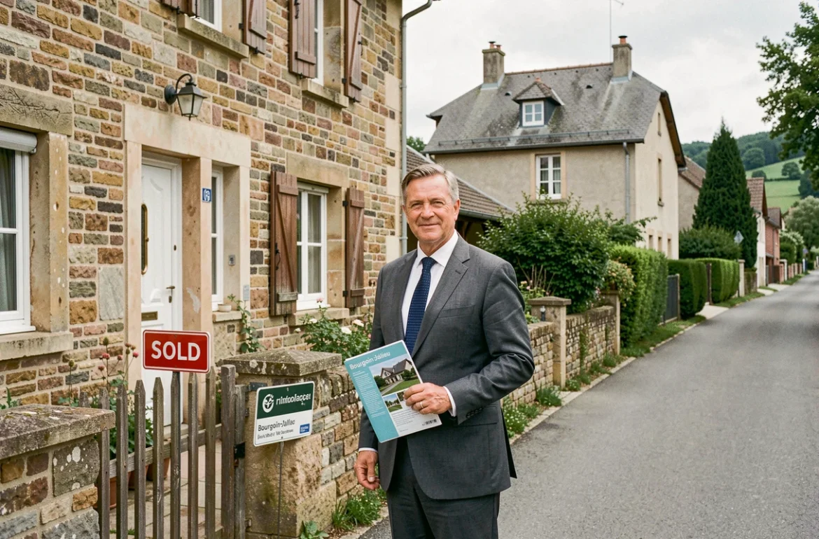 Agent du Cabinet Baulieux Immobilier devant une maison à vendre à Bourgoin-Jallieu en Isère
